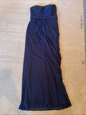 Strapless Navy Blue Ruched Bridesmaid Dress